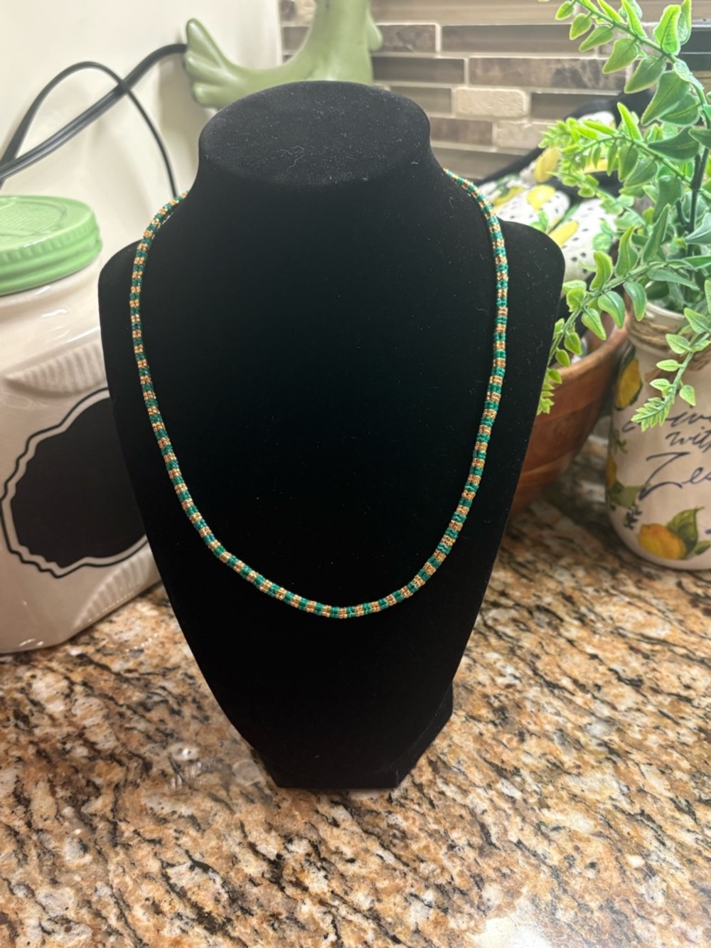 Handcrafted Gold and Green Necklace